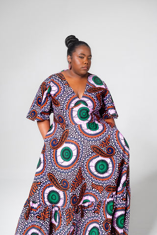 CHIMAMANDA PURPLE AND BROWN V-BACK MAXI DRESS