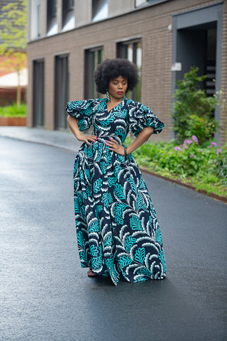 NIA BLUE AND BLACK MAXI DRESS