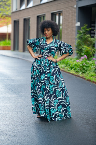 NIA BLUE AND BLACK MAXI DRESS