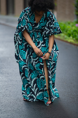 NIA BLUE AND BLACK MAXI DRESS