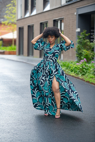 NIA BLUE AND BLACK MAXI DRESS