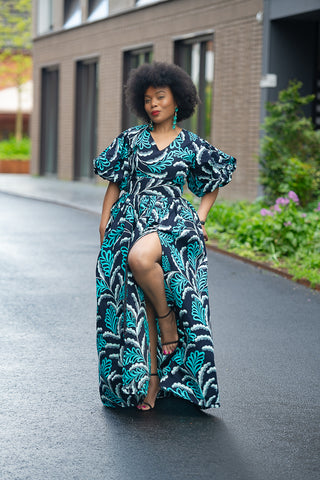 NIA BLUE AND BLACK MAXI DRESS