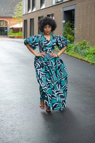 NIA BLUE AND BLACK MAXI DRESS