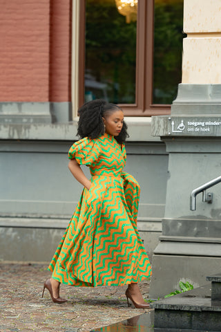 OLORI ORANGE AND GREEN DRESS