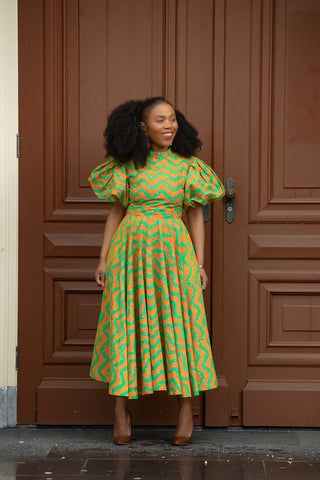 OLORI ORANGE AND GREEN DRESS