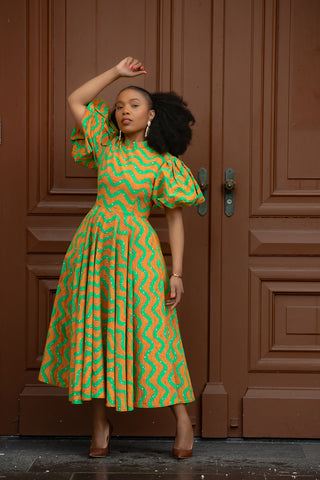 OLORI ORANGE AND GREEN DRESS