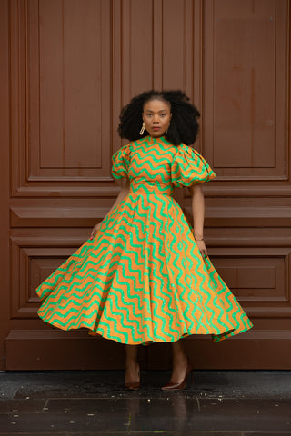 OLORI ORANGE AND GREEN DRESS