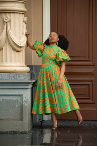 OLORI ORANGE AND GREEN DRESS