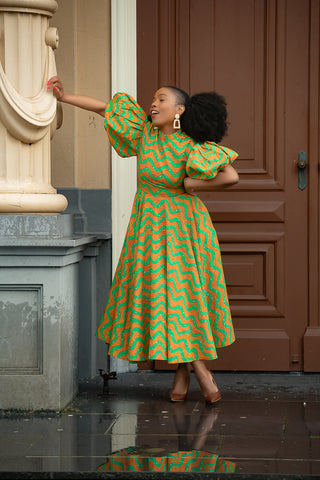 OLORI ORANGE AND GREEN DRESS