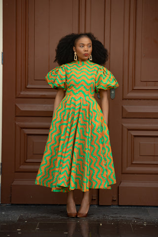 OLORI ORANGE AND GREEN DRESS