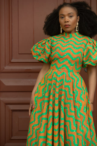 OLORI ORANGE AND GREEN DRESS