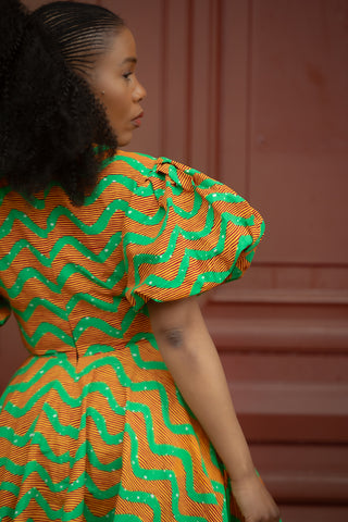 OLORI ORANGE AND GREEN DRESS