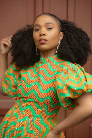 OLORI ORANGE AND GREEN DRESS