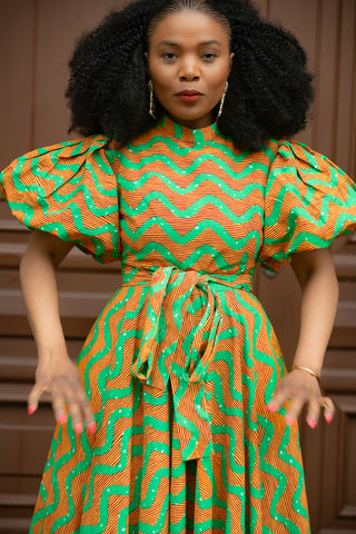 OLORI ORANGE AND GREEN DRESS