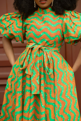 OLORI ORANGE AND GREEN DRESS