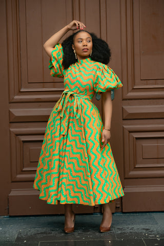 OLORI ORANGE AND GREEN DRESS