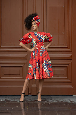 NEFERTITI RED FLARED DRESS