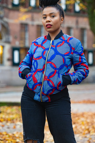 Amma Multi Way Blue And Orange Bomber Jacket Apparel & Accessories