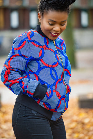 Amma Multi Way Blue And Orange Bomber Jacket Apparel & Accessories