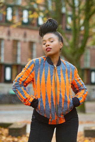 Amma Multi Way Blue And Orange Bomber Jacket Apparel & Accessories