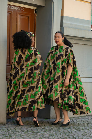 KENYA GREEN AND BLACK HI LOW  DRESS