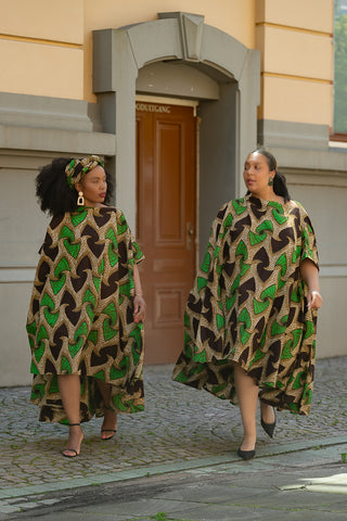 KENYA GREEN AND BLACK HI LOW  DRESS