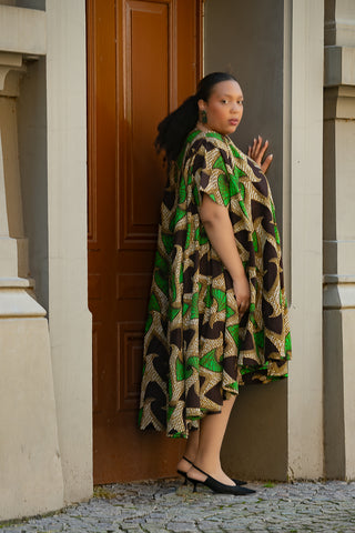 KENYA GREEN AND BLACK HI LOW  DRESS