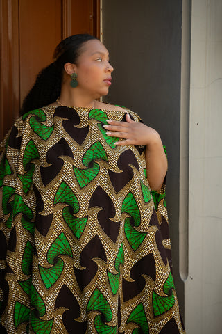 KENYA GREEN AND BLACK HI LOW  DRESS