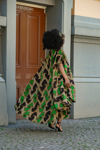 KENYA GREEN AND BLACK HI LOW  DRESS