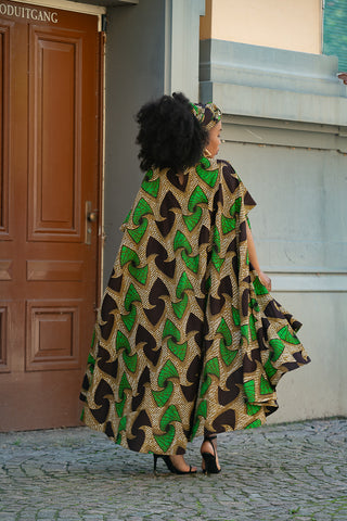 KENYA GREEN AND BLACK HI LOW  DRESS