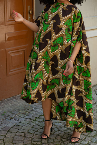 KENYA GREEN AND BLACK HI LOW  DRESS