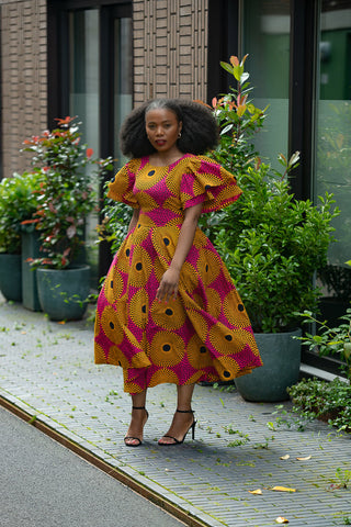 Adesua Brown And Pink Dress