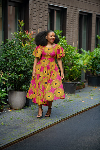 Adesua Brown And Pink Dress