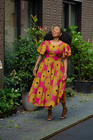 Adesua Brown And Pink Dress