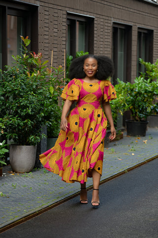 Adesua Brown And Pink Dress