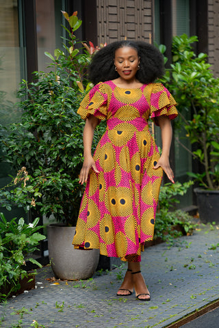 Adesua Brown And Pink Dress