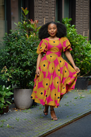 Adesua Brown And Pink Dress