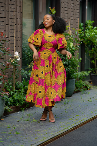 ADESUA BROWN AND PINK DRESS