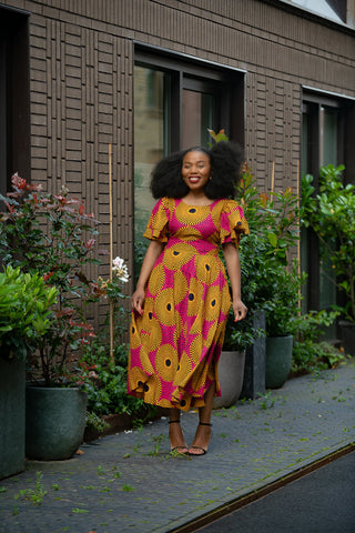 Adesua Brown And Pink Dress