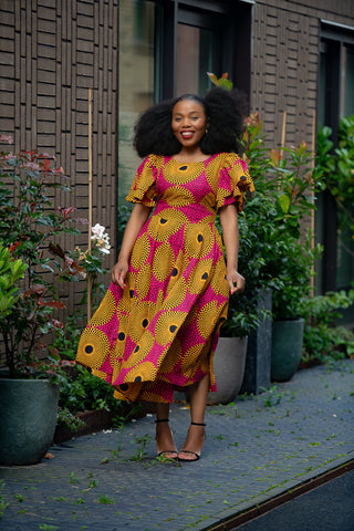 Adesua Brown And Pink Dress