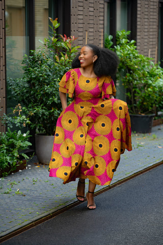 Adesua Brown And Pink Dress