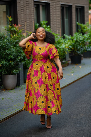 Adesua Brown And Pink Dress