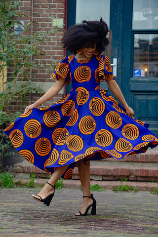 ADESUA BLUE AND ORANGE DRESS