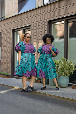 NEFERTITI BLUE AND PURPLE FLARE DRESS