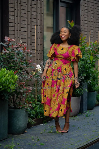 Adesua Brown And Pink Dress