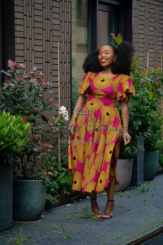 Adesua Brown And Pink Dress