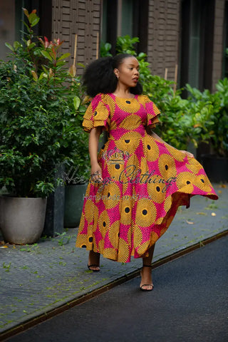 Adesua Brown And Pink Dress