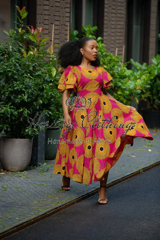 Adesua Brown And Pink Dress