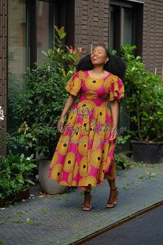 Adesua Brown And Pink Dress