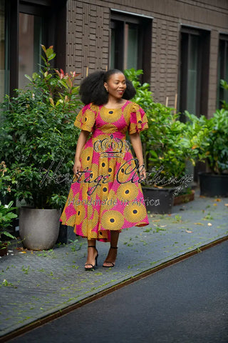 Adesua Brown And Pink Dress